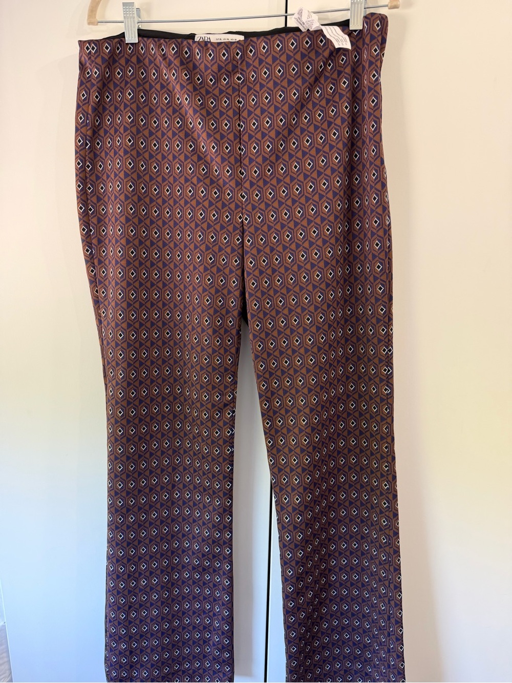 Zara Brown Geometric Wide-Leg Pants